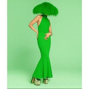 Solace London Lula Midi Dress Gown Formal Mermaid Vibrant Lime Green Size US 4